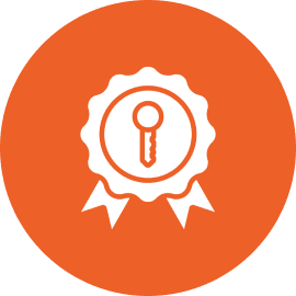 Security badge with key symbol