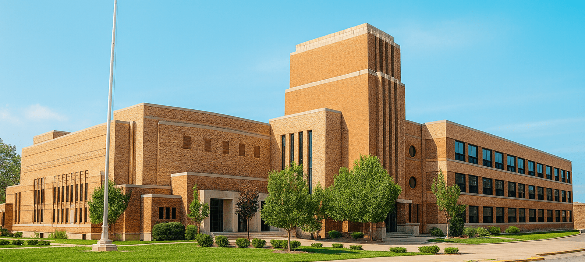 Modern school architecture in sunlight