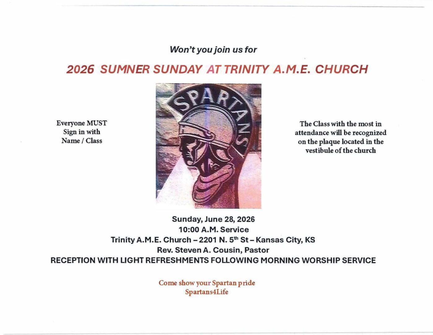 Announcement for 2026 Summer Series at Trinity A.M.E. Church with guest speaker.